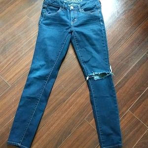 American Eagle Outfitters Super Stretch Jegging Distressed Indigo Blue Size 4